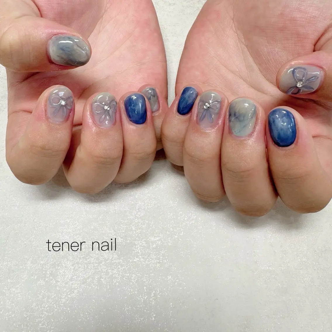 ネイル ニュアンスネイル ぷっくりネイル リボン ハンドネイル テネルネイル tener nailのネイルデザイン