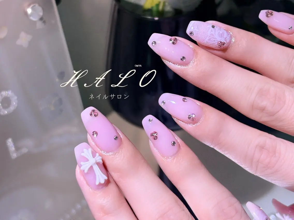 ネイル レース 持ち込み リボン HALO ネイルサロン🌸のネイルデザイン