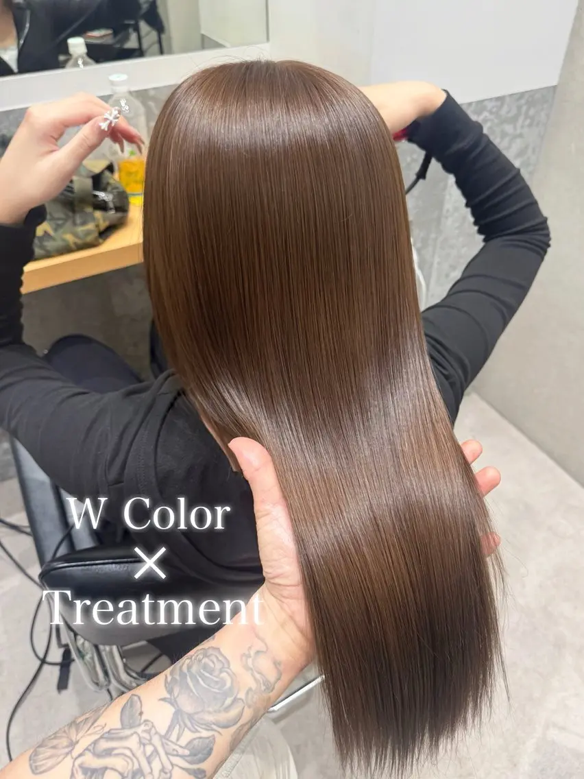 ロング カラー ブリーチ ブリーチなしカラー トリートメント カット ヘアカラー トリートメント 艶髪ハイトーン💎 Rukumoのヘアスタイル
