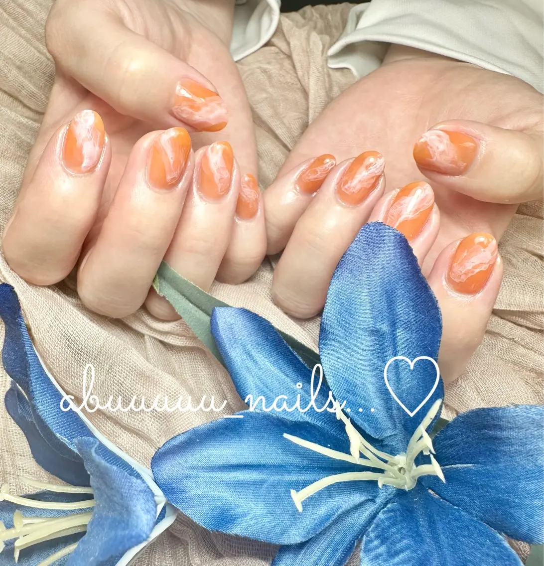 ネイル アートネイル ニュアンスネイル オレンジ abuuuuu nailsのネイルデザイン