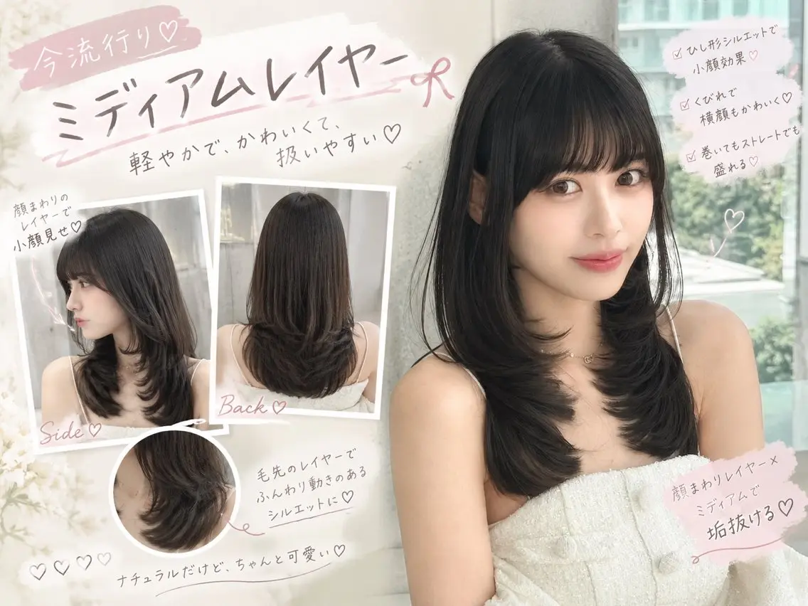 ミディアム YUI  艶カラー 🍓レイヤー　浦和のヘアスタイル