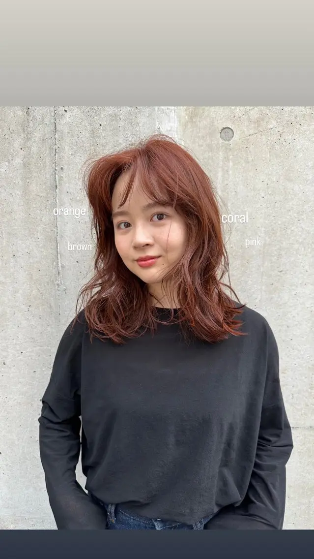 ミディアム カラー ブラウンカラー オレンジ カット ヘアカラー yura /レイヤーカットのヘアスタイル