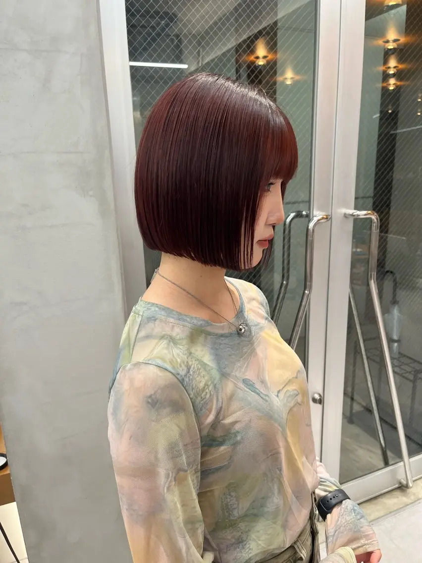 ミディアム カラー カット ヘアカラー トリートメント 縮毛矯正ボブ&顔まわ レイヤー♡TOMOEのヘアスタイル
