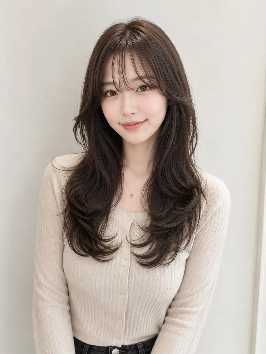 ロング カラー くびれヘア 顔周りカット レイヤーカット 小顔カット カット ヘアカラー トリートメント モテ🤍トレンドヘア /新宿/ワカナのヘアスタイル