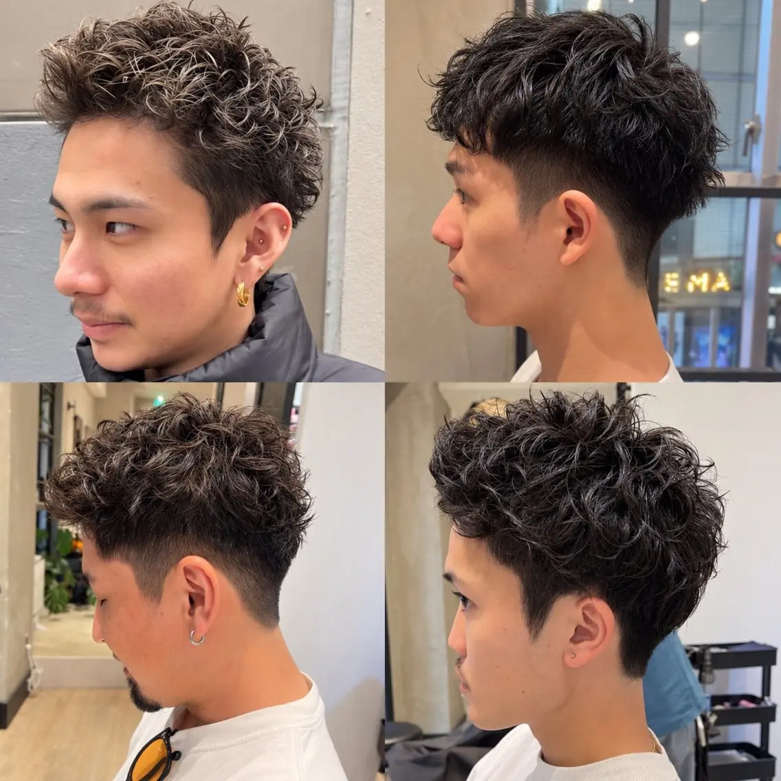 ショート パーマ メンズ ビジネス センターパート フェードカット フェザーパーマ メンズ韓国風 カット パーマ トリートメント ヘアセット メンズパーマ特化 TAKE高崎駅のヘアスタイル