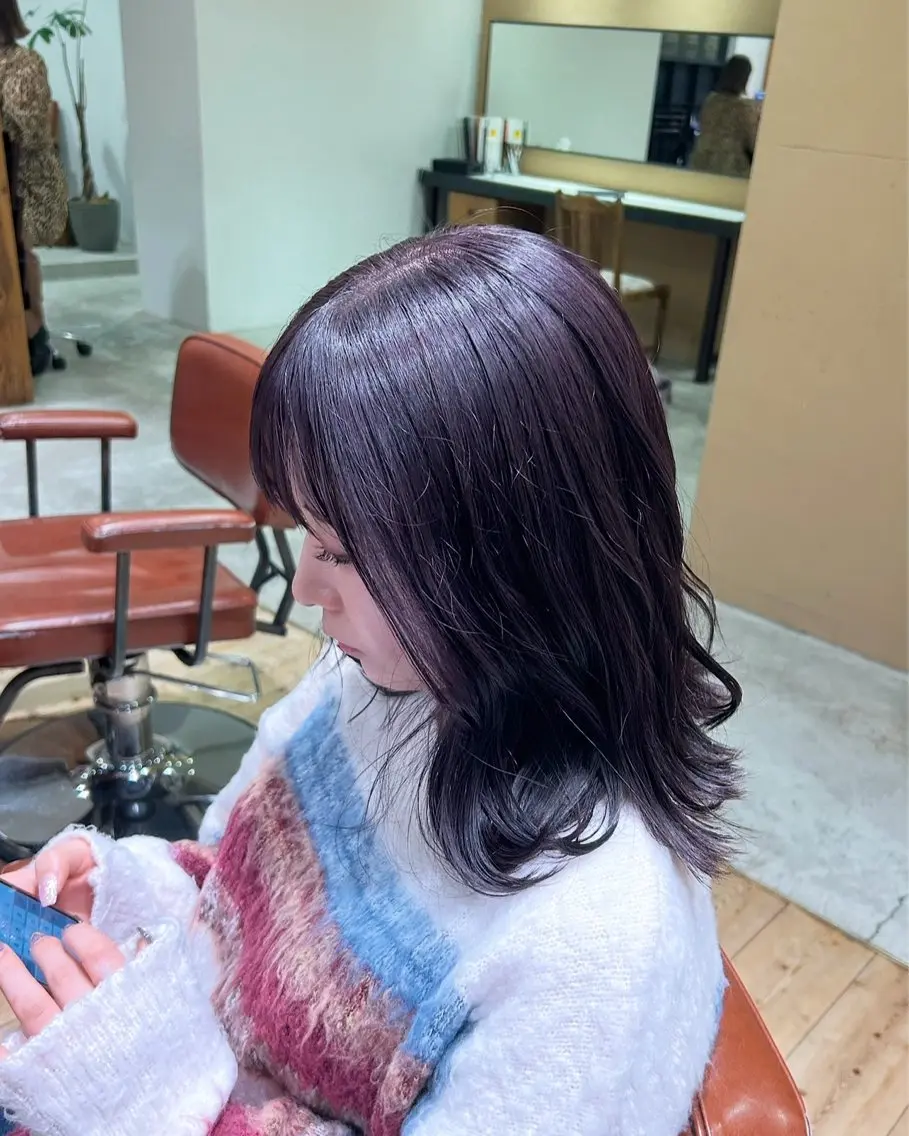 ミディアム カラー グレージュ ラベンダーカラー ラベンダーグレージュ ラベンダーグレー ヘアカラー nana/ボブ/ レイヤー/梅田のヘアスタイル