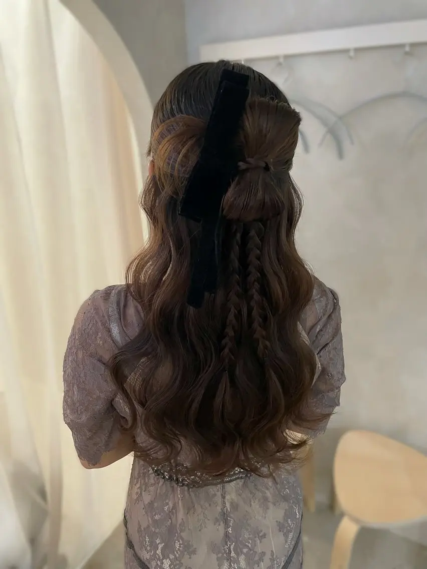 ロング ヘアアレンジ ハーフアップ ヘアセット ヘアセット/まつ毛 /YUKIOUA⛄️のマツエク・マツパデザイン