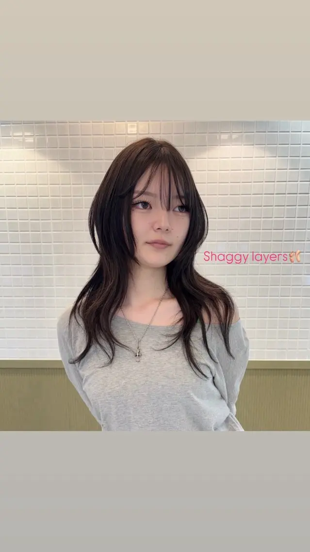 ロング カラー 顔周りカット ハッシュカット 韓国風ヘア レイヤーカット シャギー カット ヘアカラー ☕️NOA / レイヤーカット🍮のヘアスタイル