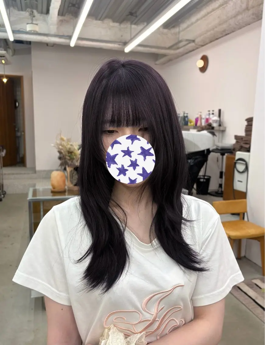 セミロング カラー ブリーチ 透明感カラー ダブルカラー ブリーチなしカラー パープルカラー ヘアカラー yelm府中 ユリのヘアスタイル