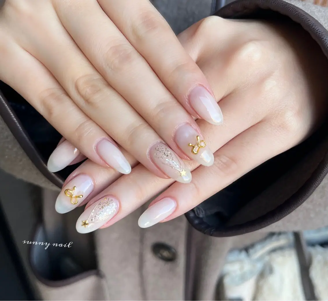 ネイル ジェルネイル ミラーネイル パラジェル 冬ネイル クリスマス sunny nailのネイルデザイン