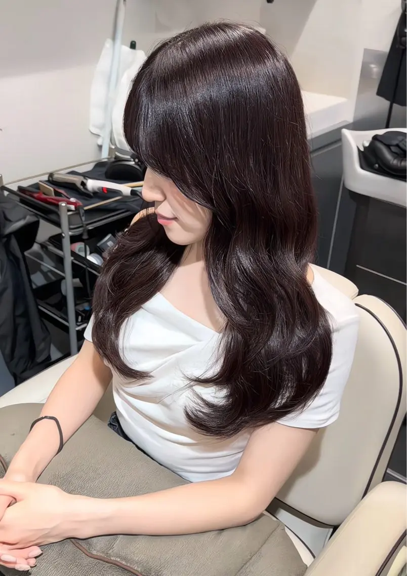 ロング カラー ブリーチ ブラウンカラー ラベンダーカラー ブリーチなしカラー レイヤーカット カット SHOTA/レイヤー ＆ピンクラベンダーのヘアスタイル