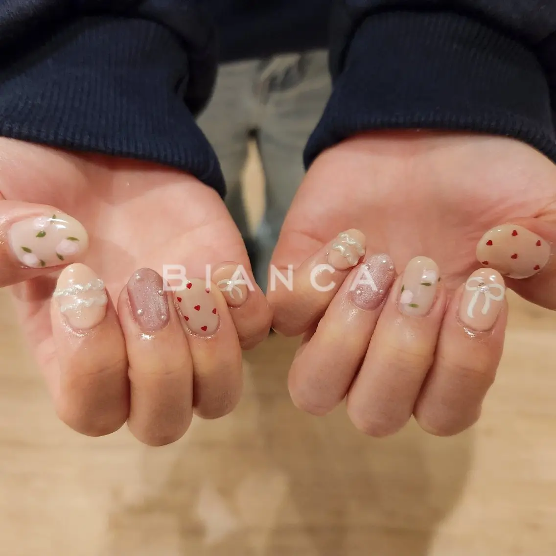 ネイル アートネイル レース 持ち込み リボン ハンドネイル Bianca名駅店 あゆのネイルデザイン