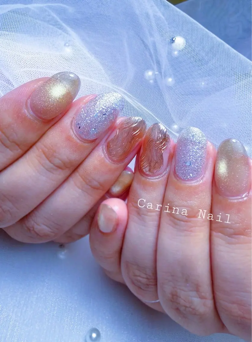 ネイル 氷ネイル・うるうるネイル マグネットネイル ニュアンスネイル ぷっくりネイル Carina Nailのネイルデザイン