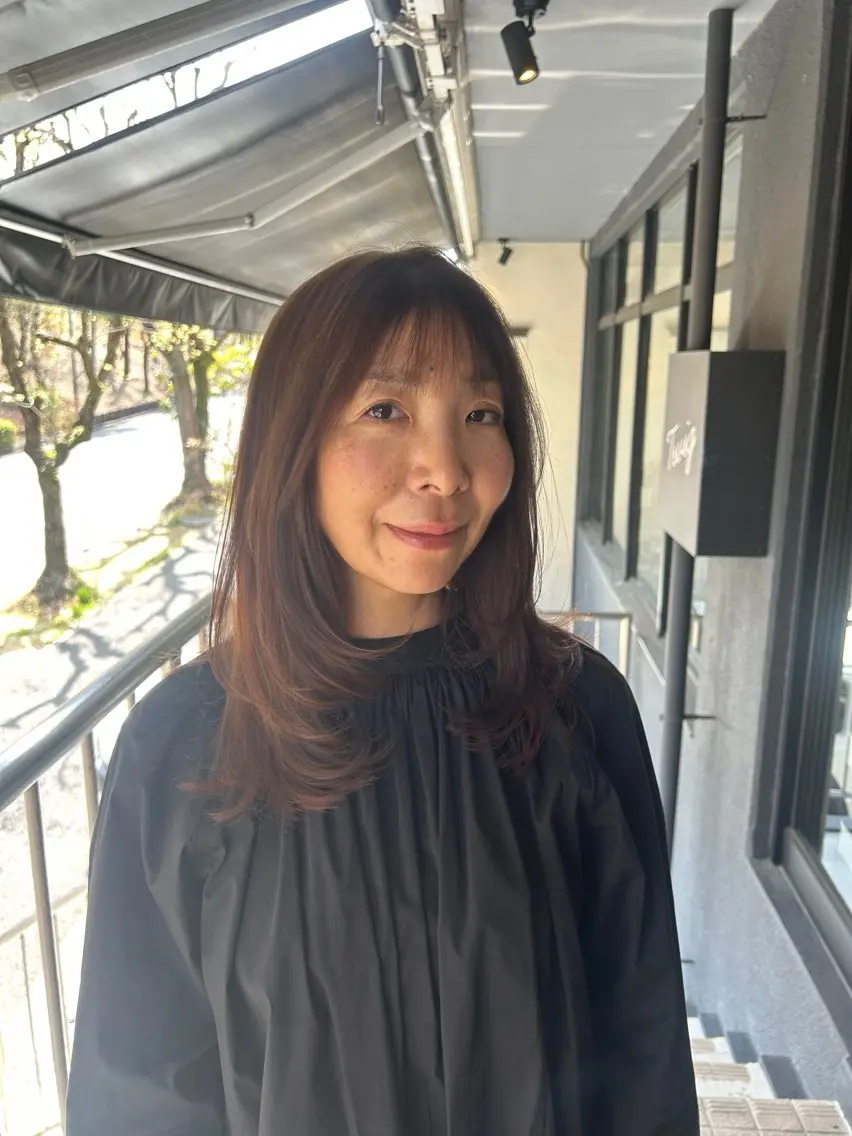 ロング カラー ブリーチ ブラウンカラー ダブルカラー ブリーチなしカラー オリーブブラウン カット ヘアカラー トリートメント twig 山田 永嶋芽衣のヘアスタイル