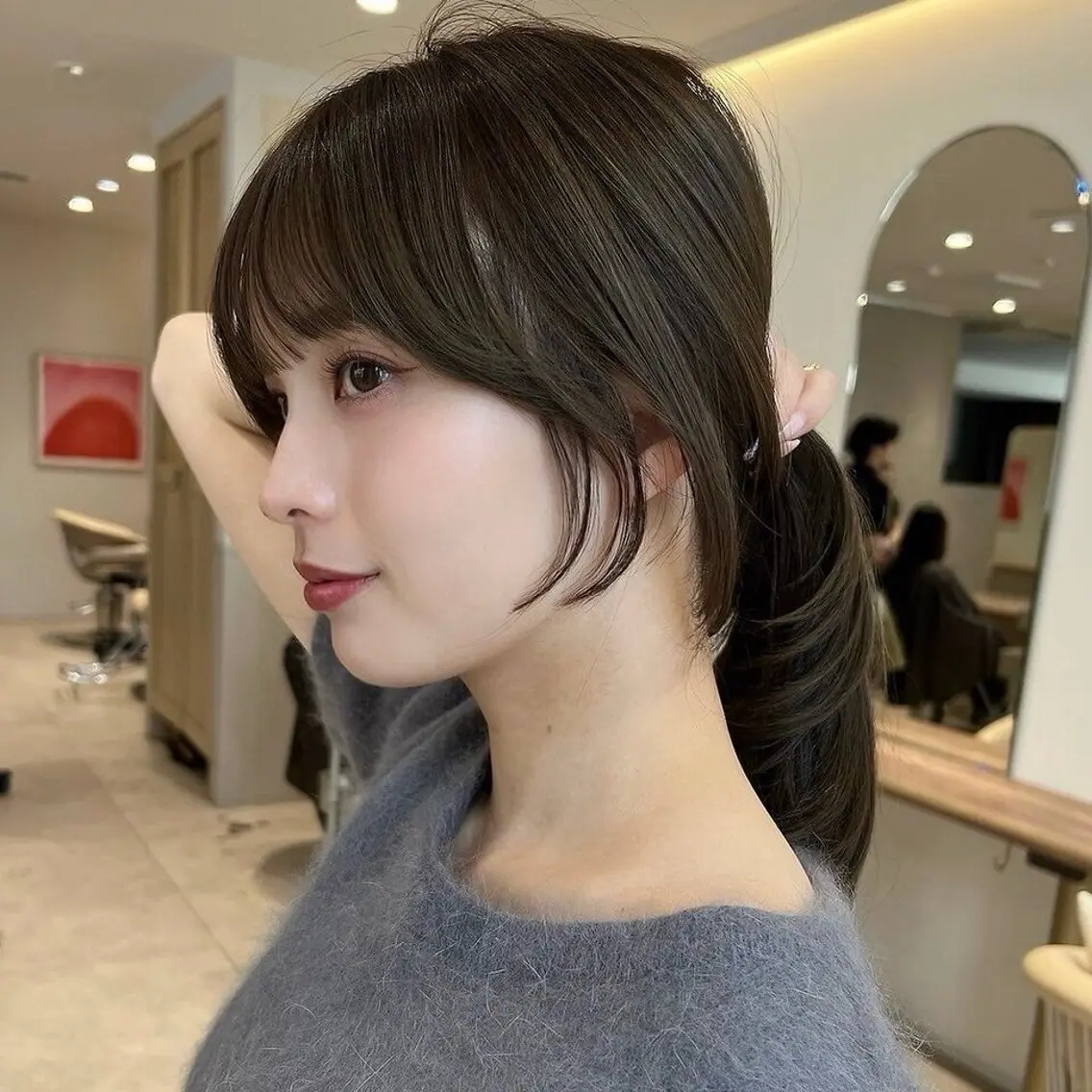 韓国風🇰🇷顔周りカット+髪質改善inケアカラー+3STEPトリートメントの写真