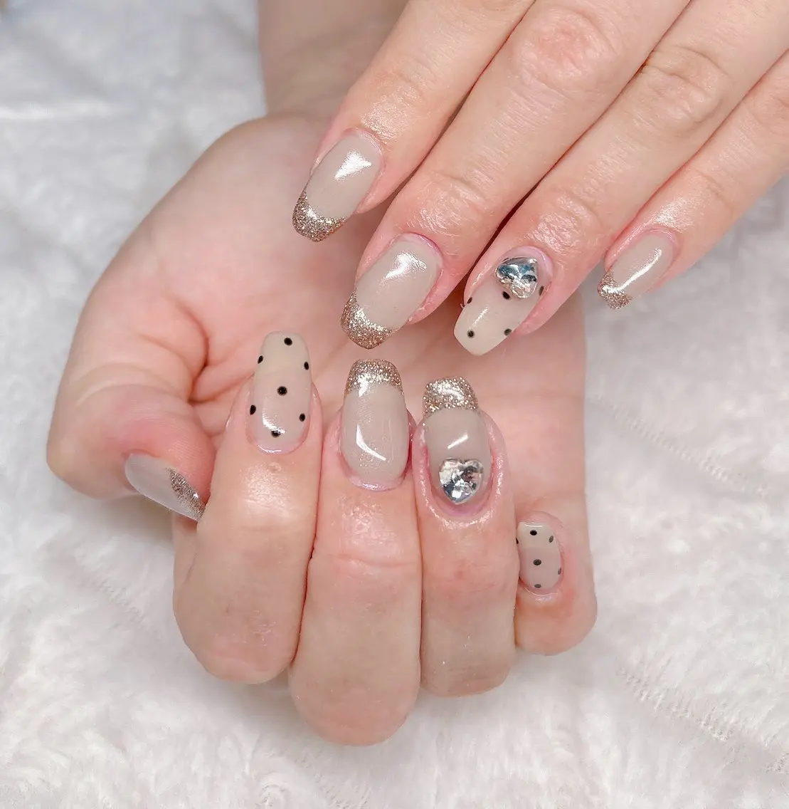 ネイル ドット フレンチネイル ハート ラメ(グリッター) ストーンネイル ハンドネイル ハンドケア kaenail 瑞江のネイルデザイン
