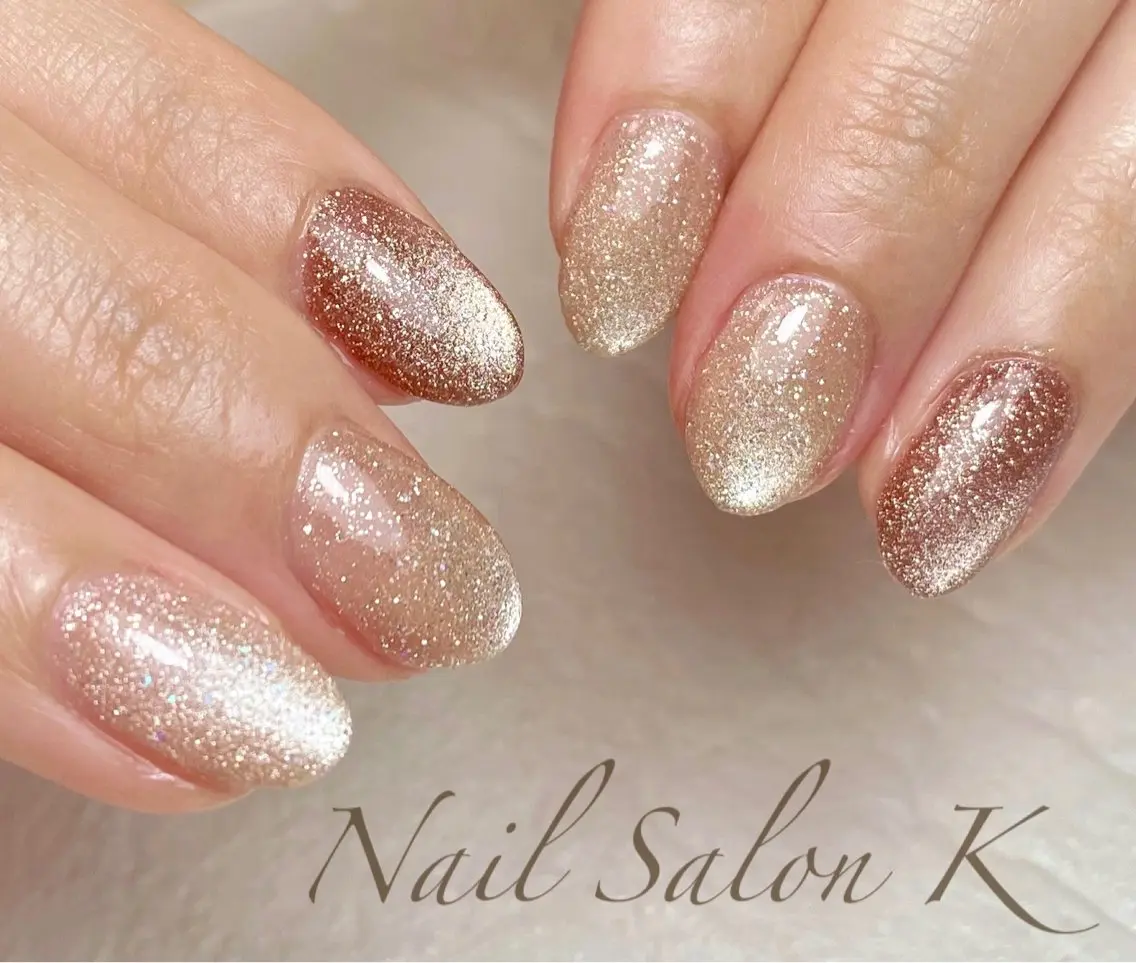 ネイル ブラウン フラッシュネイル マグネットネイル ハンドネイル Nail Salon K 🧸美爪育成のネイルデザイン