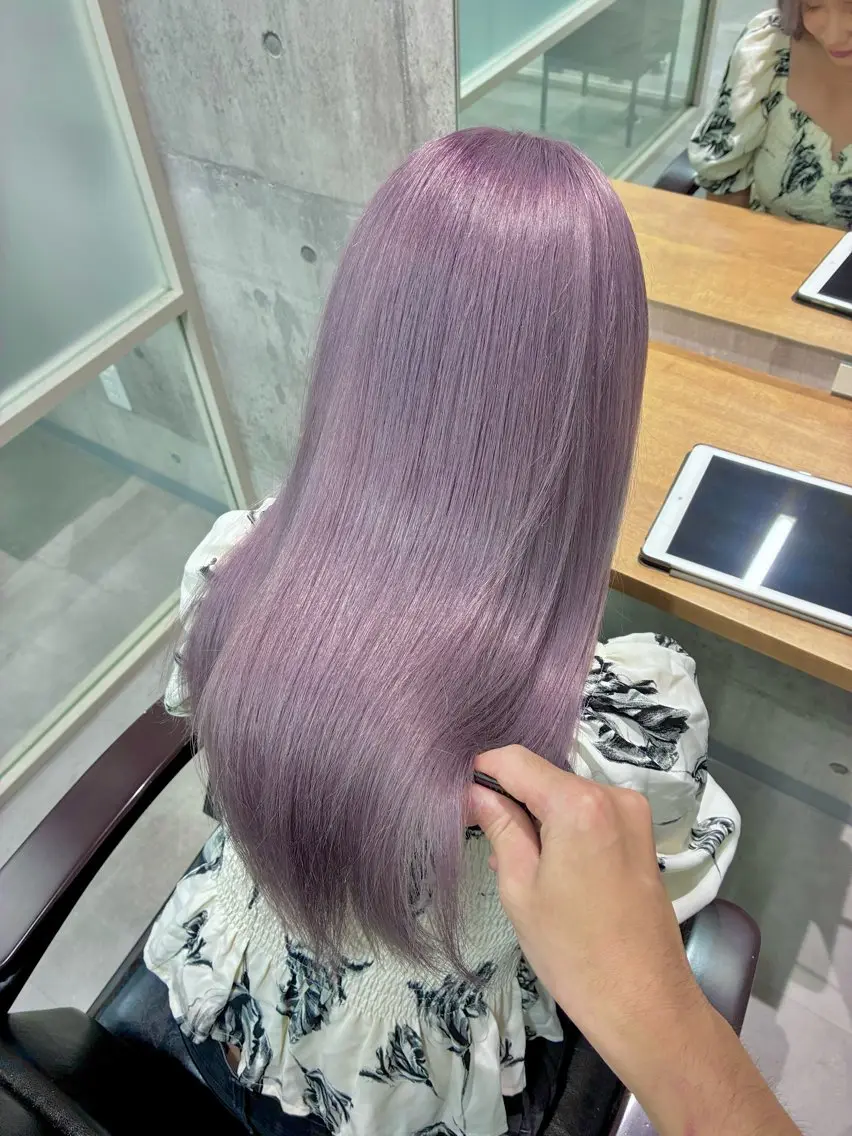 ロング ボブ ハイライト 髪質改善 カット ヘアカラー newi ナカノのヘアスタイル