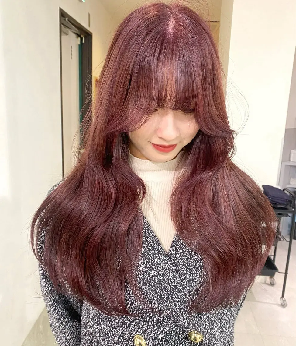 ロング カラー 黒髪 ブリーチ ダブルカラー ブリーチなしカラー ヘアカラー mizuki/ピンク ベージュ.レイヤーのヘアスタイル