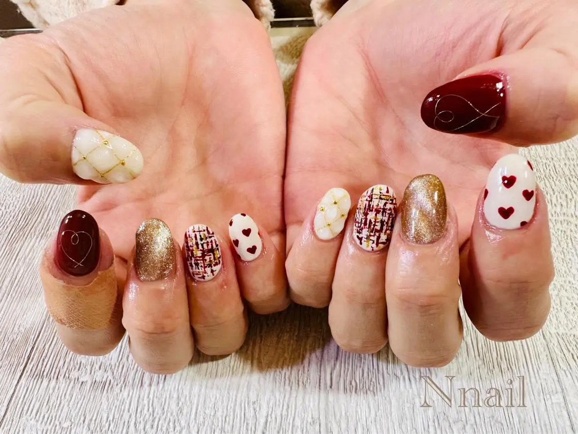 ネイル ハート 持ち込み バレンタイン 🌿Nnail🌿 プライベートサロンのネイルデザイン