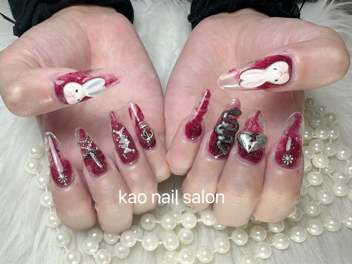 ネイル チークネイル 長さ出し フレンチネイル ジェルネイル ガラスフレンチ kao nail マグネット/長さだしのネイルデザイン