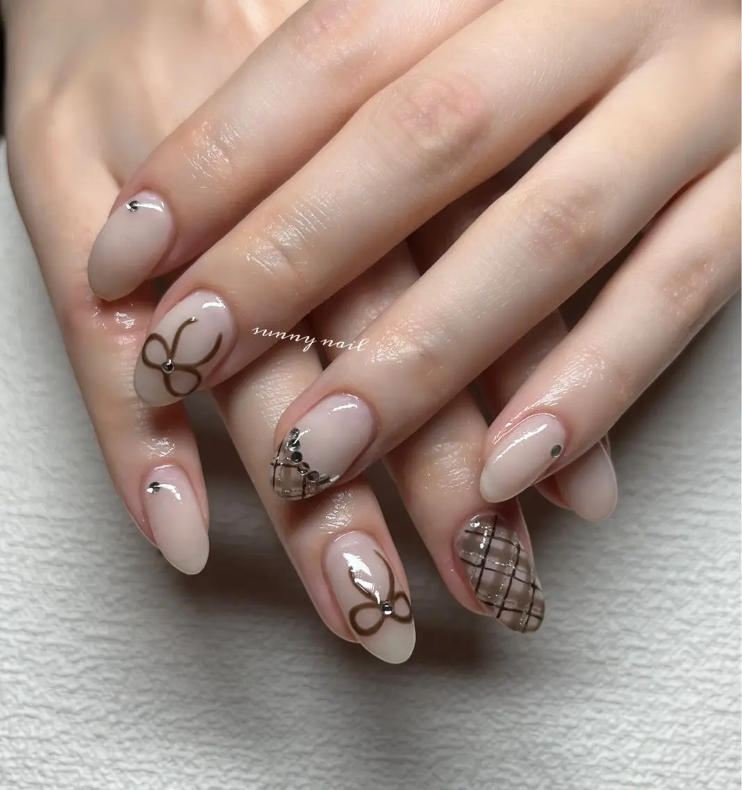 ネイル ジェルネイル パラジェル リボン sunny nailのネイルデザイン