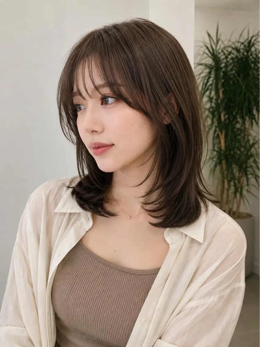 ミディアム カラー ミディアムレイヤー グレージュ レイヤーカット 小顔カット カット ヘアカラー トリートメント 池袋/小顔レイヤー/ 顔まわり/taigaのヘアスタイル