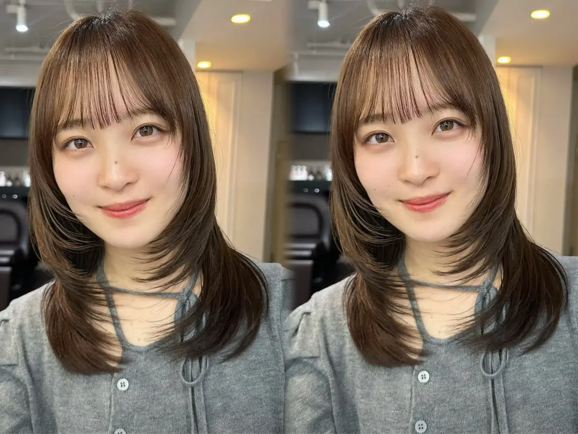 セミロング カラー ブラウンカラー 透明感カラー くびれヘア レイヤーカット 似合わせカット カット ヘアカラー MOE レイヤー/新宿三丁目のヘアスタイル