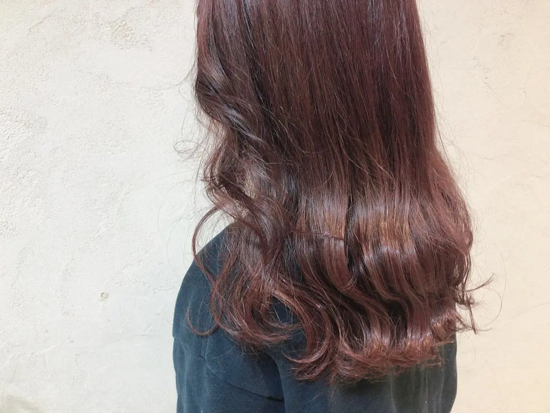 ロング カラー パーマ ヘアアレンジ ピンクカラー レッドカラー まつパ/まつエク Ci belleのマツエク・マツパデザイン