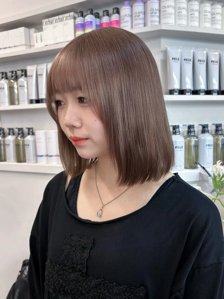 ミディアム カラー ベージュカラー ブリーチ ブラウンカラー 透明感カラー ダブルカラー カット ヘアカラー トリートメント 💍モテる艶髪 透明感カラー💖のヘアスタイル