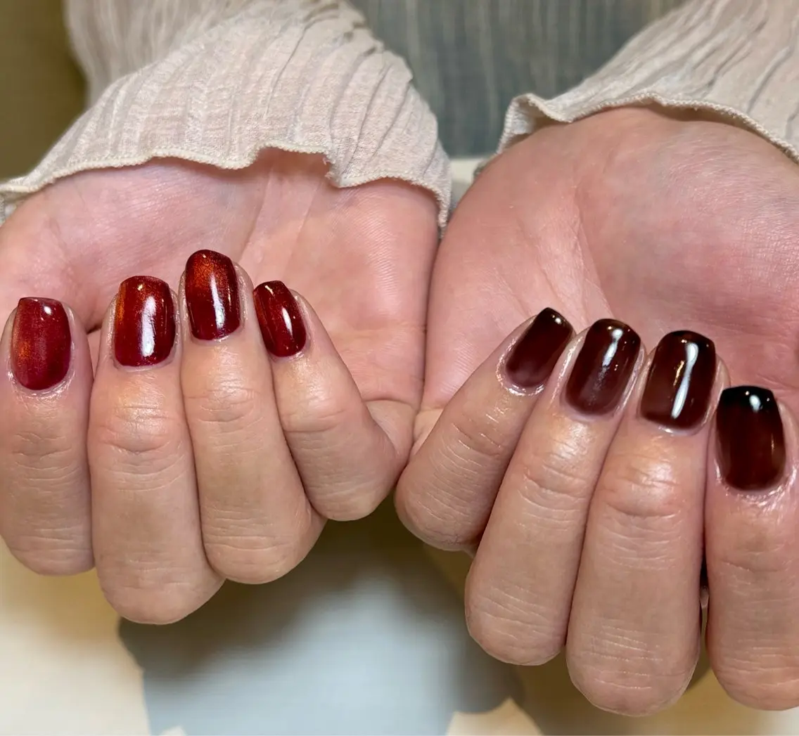 ネイル ブラウン 韓国ネイル マグネットネイル ショートネイル 冬ネイル ハンドネイル Kai  nail Mayukoのネイルデザイン