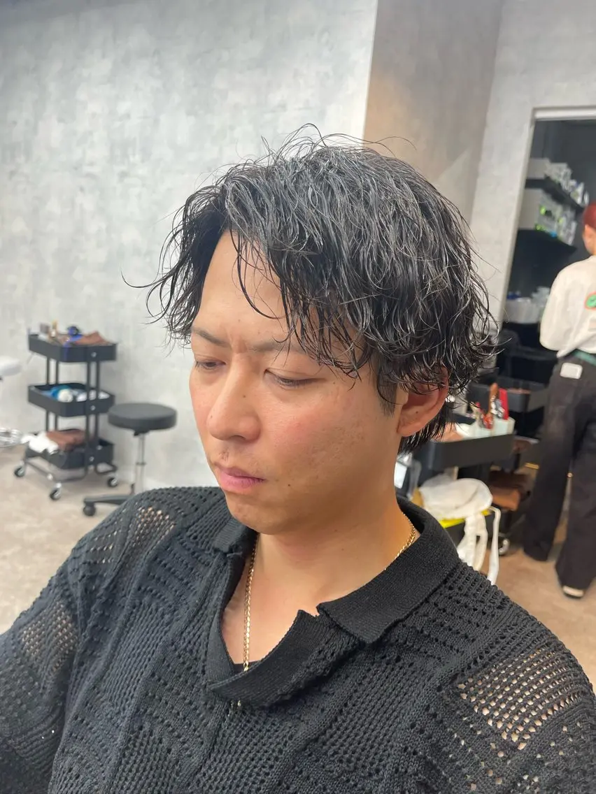ミディアム パーマ メンズ カット パーマ トリートメント ✨メンズ支持率no1 野上✨のヘアスタイル