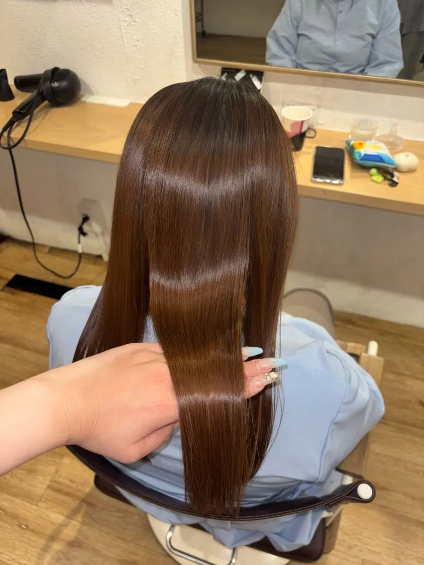 セミロング カット 縮毛矯正 ヘッドスパ ヘアセット ️韓国ヘア／レイヤー カット❤️Yūkaのヘアスタイル