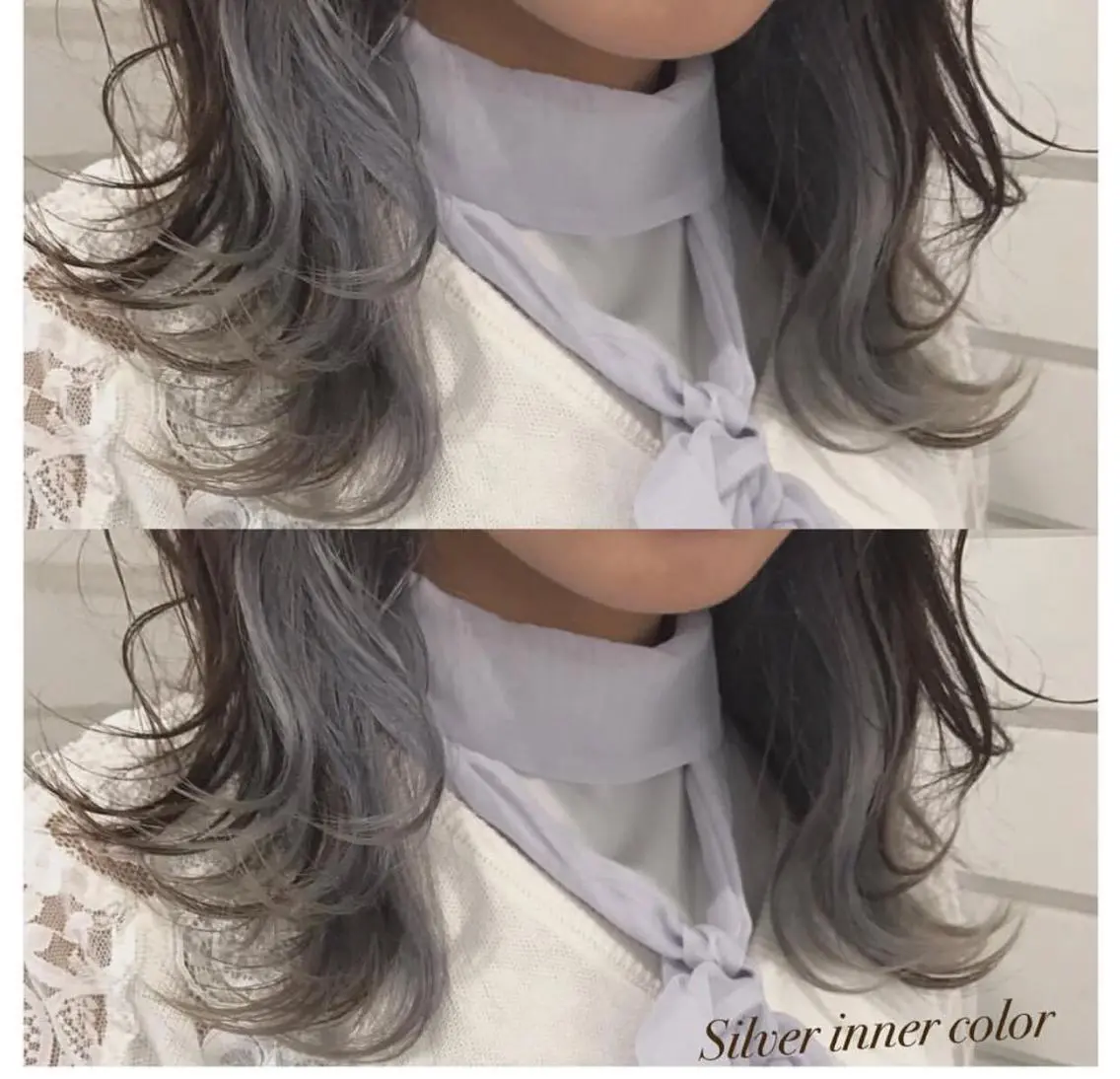 セミロング カラー インナーカラー シルバー ココテラス メンズカットのヘアスタイル