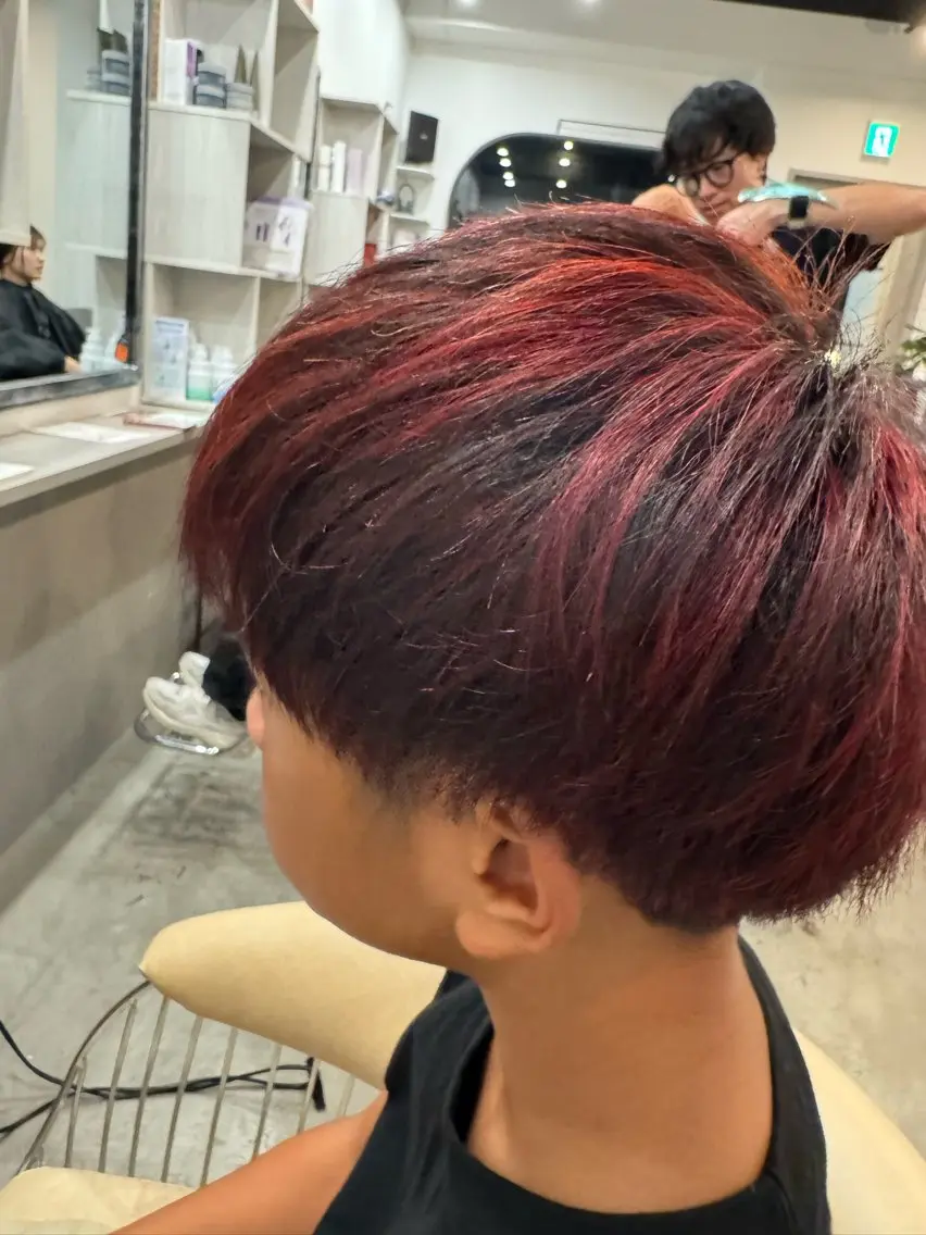 ショート カラー メンズ メンズハイライト ハイライトカラー レッドカラー ハイライト ヘアカラー dog star 関 海斗のヘアスタイル