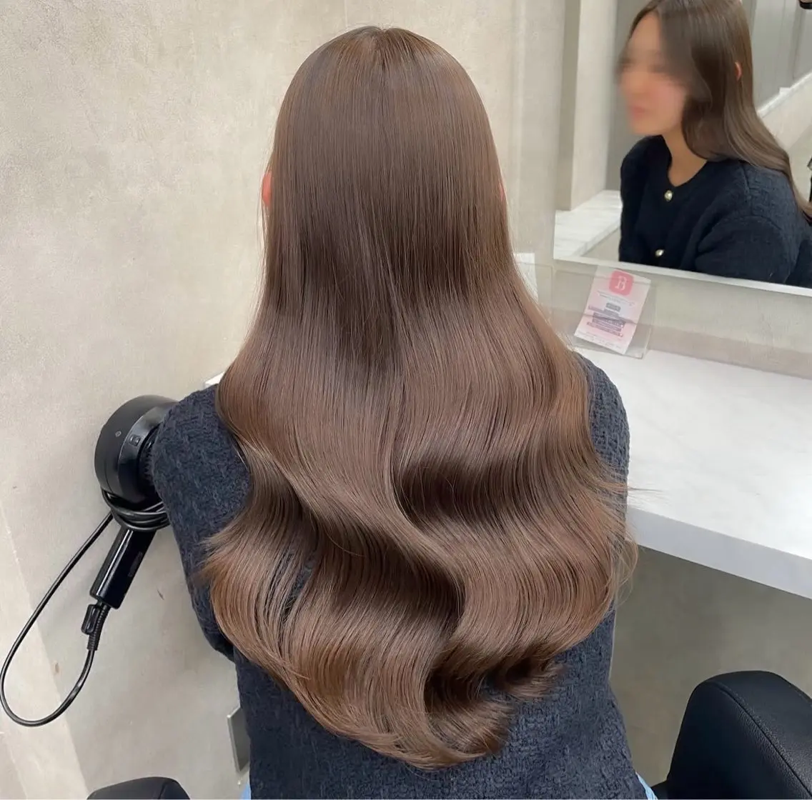 ロング ヘアカラー トリートメント 赤み消しブラウン🤎 韓国レイヤー🤎横浜のヘアスタイル