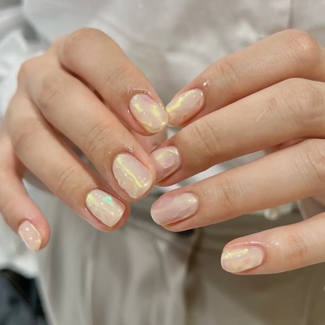 ネイル アートネイル オーロラネイル クリアネイル ぷっくりネイル ハンドネイル 🎀チーク/ちゅるん 🫧chisa🎀のネイルデザイン
