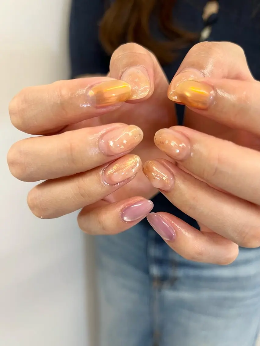 ネイル ジェルネイル マグネットネイル ニュアンスネイル オレンジ パラジェル ハンドネイル ハンドケア Bana_ Nailのネイルデザイン