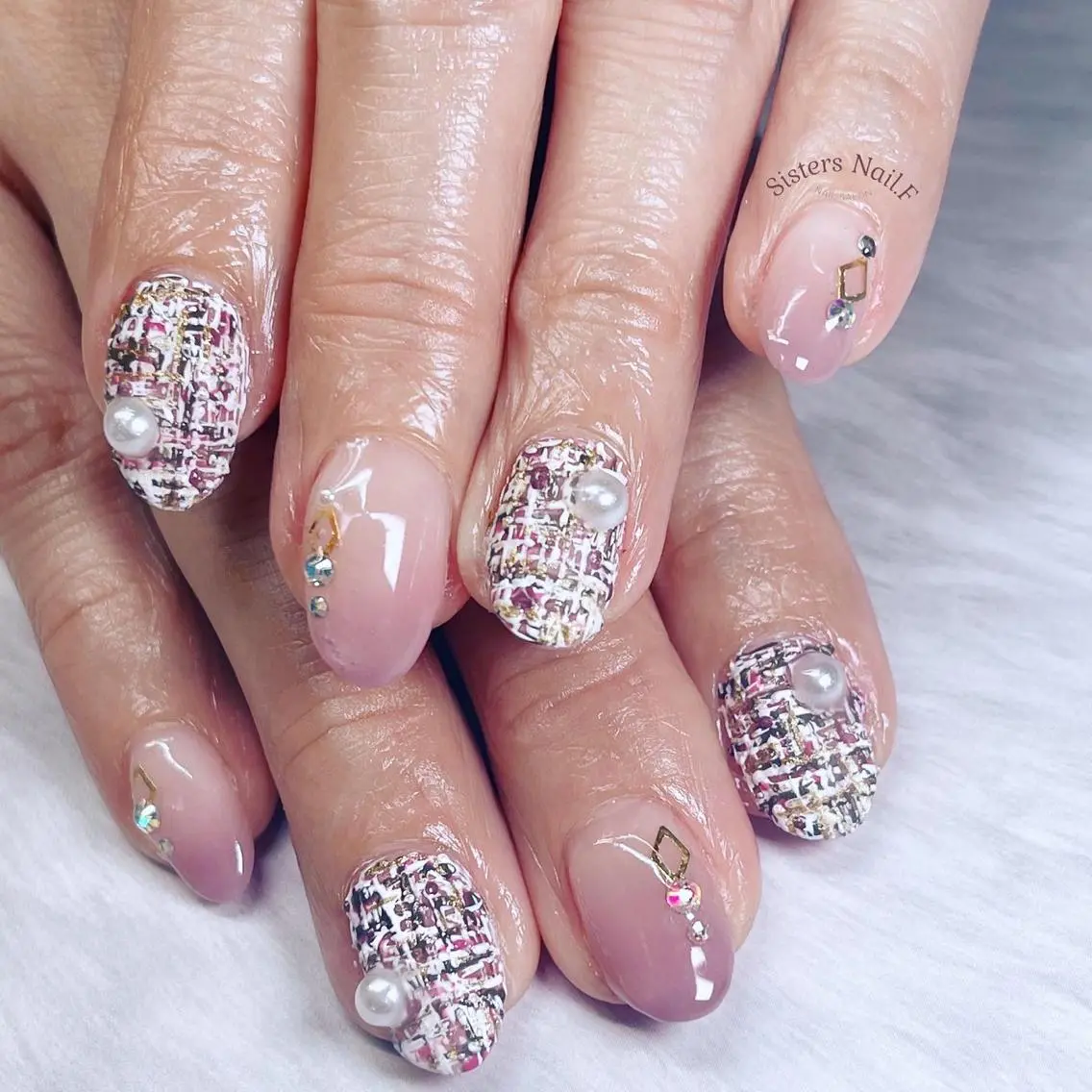 ネイル アートネイル グラデーション マットネイル パープル ツイードネイル sisters nail.fのネイルデザイン