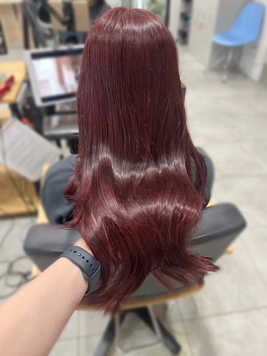 ロング カラー ブリーチ ダブルカラー ブリーチなしカラー レッドカラー ヘアカラー sunny. マコトのヘアスタイル
