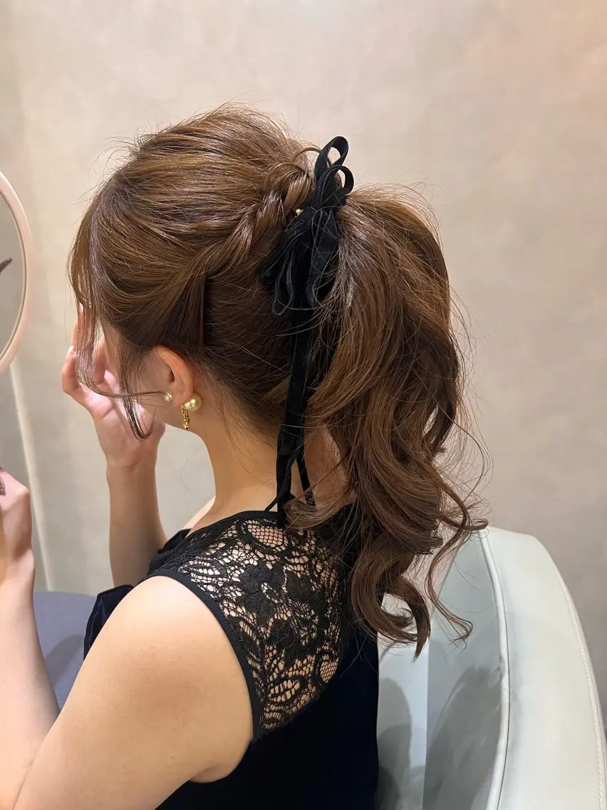 セミロング ヘアアレンジ ポニーテール 結婚式・ブライダル ヘアセット KANA🌿透明感/ レイヤーcut🌿のヘアスタイル