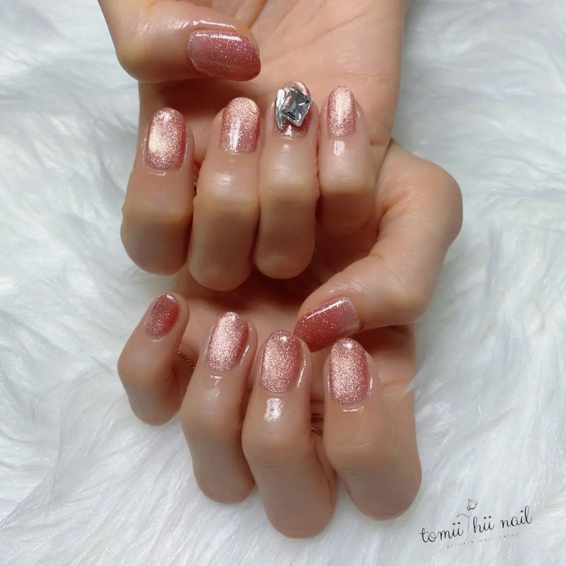 ネイル ラメ(グリッター) マグネットネイル オレンジ ピンク ハンドネイル tomii-hii -nailのその他イメージ