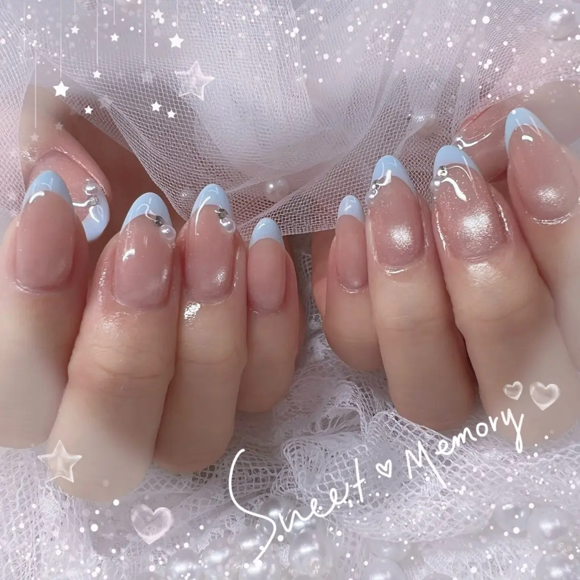 ネイル チークネイル フレンチネイル ガーリー ガラスフレンチ グラデーション ハンドネイル ハンドケア Chill Nailsalonのネイルデザイン