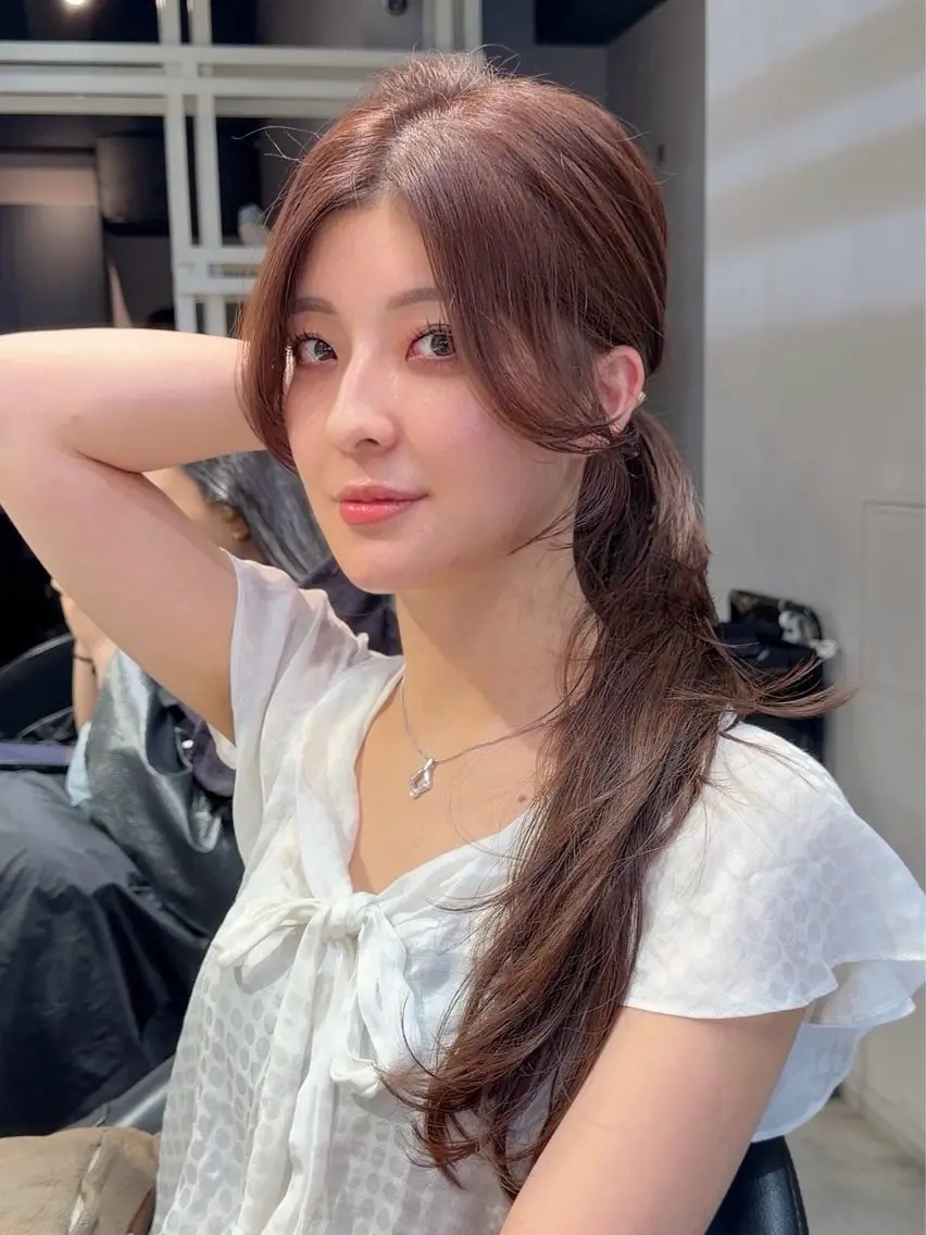 ロング カット ヘアカラー トリートメント 恵比寿結べるレイヤー 地毛風カラー大場のヘアスタイル