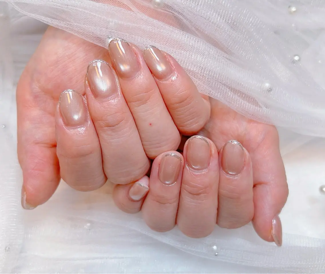 ネイル アートネイル オーロラネイル チークネイル 長さ出し フットネイル Miya _nailのネイルデザイン