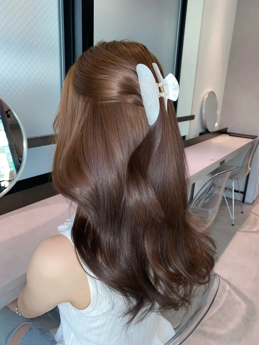 ロング ヘアカラー ミルクティー/韓国ヘ アHaruka🎀のヘアスタイル