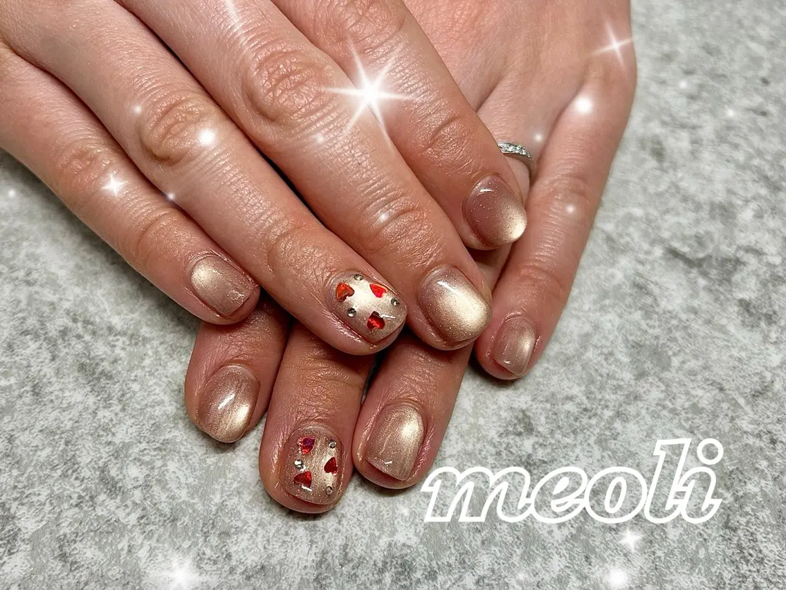 ネイル ジェルネイル ハート マグネットネイル ピンク ピンクベージュ ハンドネイル nail salon meoli　アヤのネイルデザイン