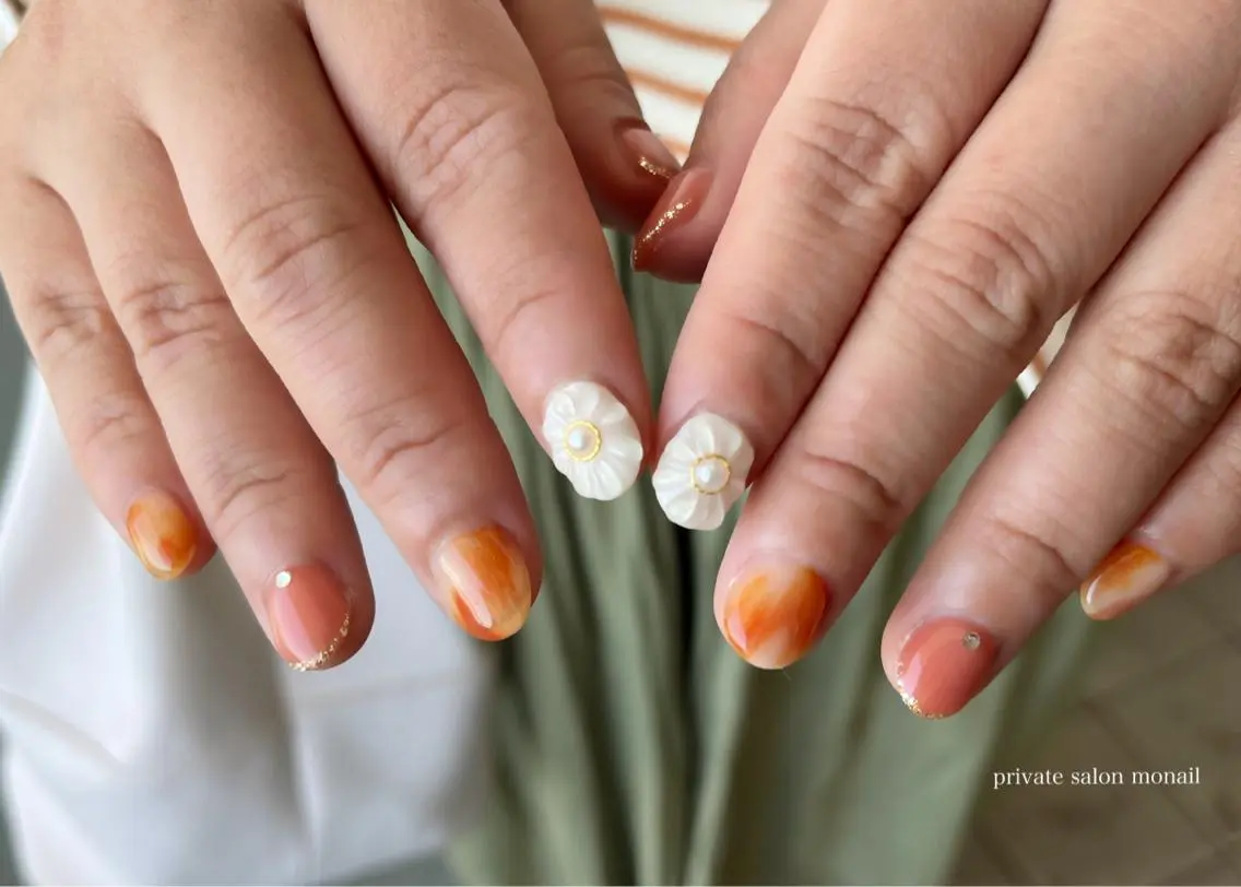 ネイル アートネイル フラワーネイル ぷっくりネイル ハンドネイル nail salon monailのネイルデザイン