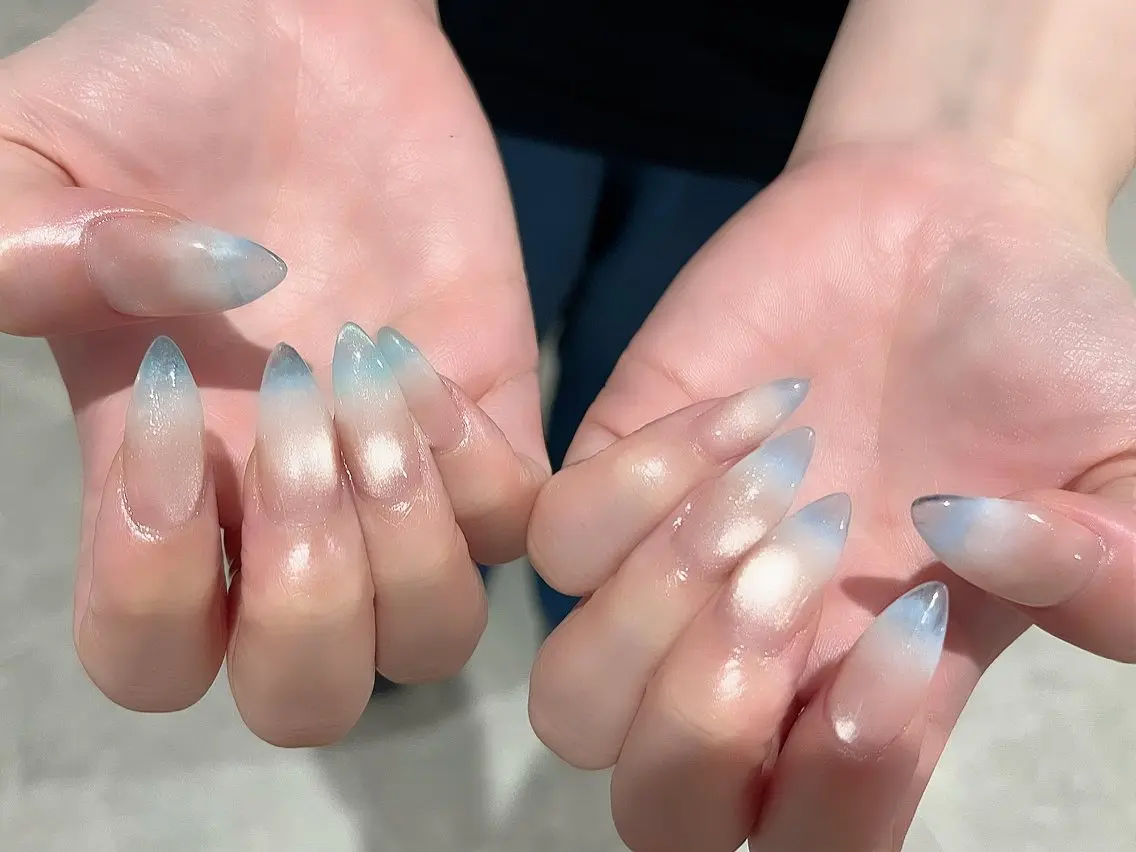 ネイル ブルー クリアネイル マグネットネイル WHITE NAIL 大島のネイルデザイン