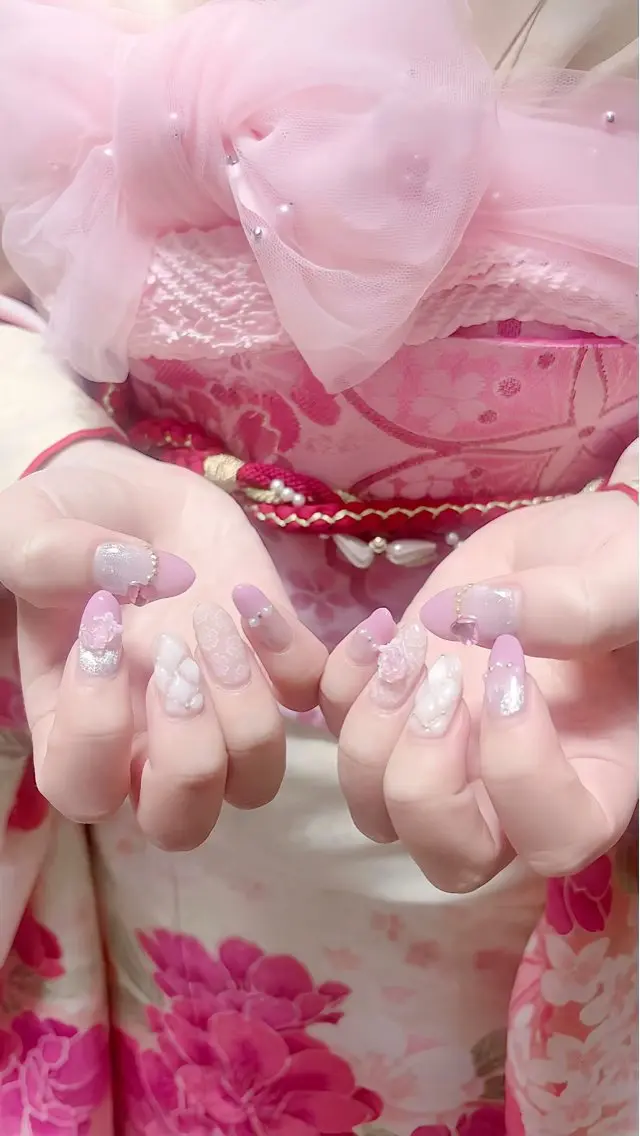 ネイル 成人式 長さ出し 持ち込み vante_aimi .パラジェル取扱店のネイルデザイン